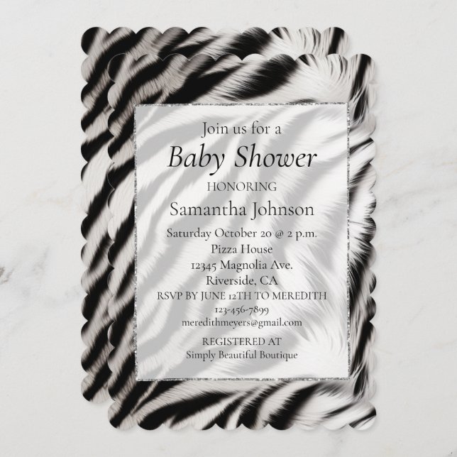 Black White Zebra Animal Print Safari Invitation (Front/Back)