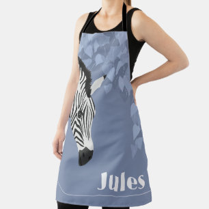 Black White Zebra Blue Ivy add Name Apron