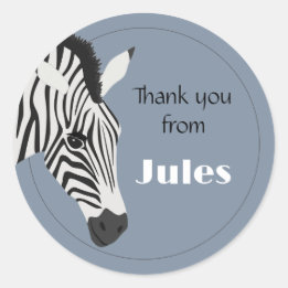 Black White Zebra Blue Thank you Classic Round Sticker