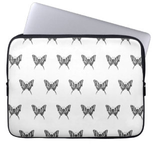 Black & White Zebra Butterfly Ink Drawing Pattern Laptop Sleeve