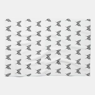 Black & White Zebra Butterfly Ink Drawing Pattern Tea Towel