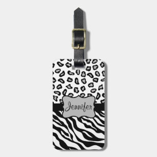 Black & White Zebra & Cheetah Skin Personalised Luggage Tag