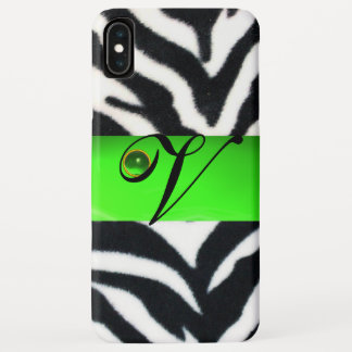 BLACK WHITE ZEBRA FUR EMERALD GREEN GEM MONOGRAM, Case-Mate iPhone CASE