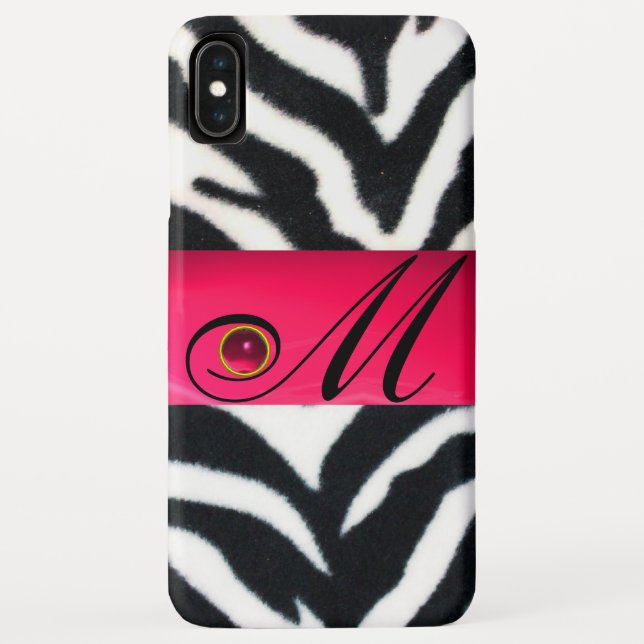 BLACK WHITE ZEBRA FUR  FUCHSIA  PINK GEM MONOGRAM, Case-Mate iPhone CASE (Back)