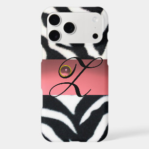 BLACK WHITE ZEBRA FUR PINK GEM MONOGRAM,