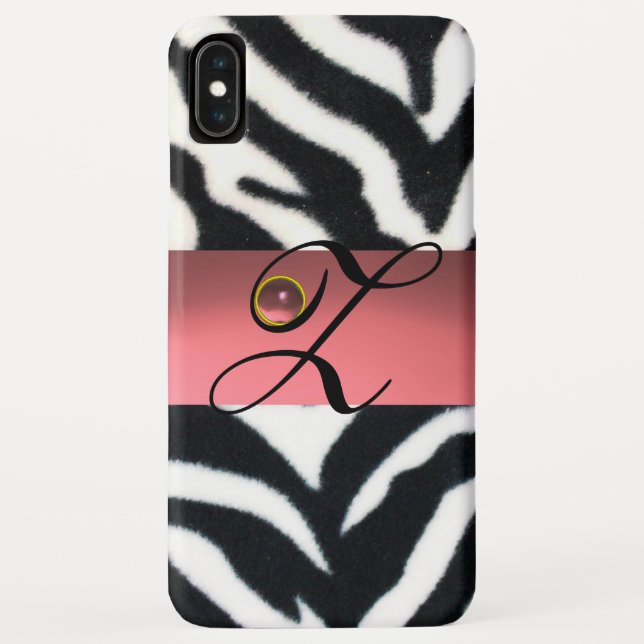 BLACK WHITE ZEBRA FUR  PINK GEM MONOGRAM, Case-Mate iPhone CASE (Back)