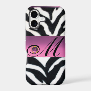 BLACK WHITE ZEBRA FUR PINK LILAC GEM MONOGRAM,