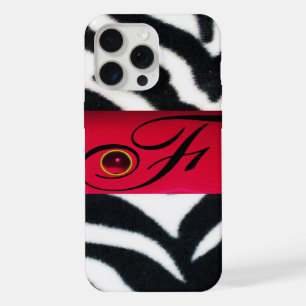 BLACK WHITE ZEBRA FUR RED GEM MONOGRAM, iPhone 15 PRO MAX CASE