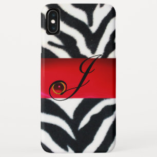 BLACK WHITE ZEBRA FUR  RED RUBY  GEM MONOGRAM, Case-Mate iPhone CASE