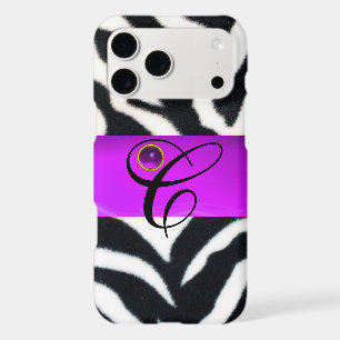 BLACK WHITE ZEBRA FUR VIOLET PURPLE GEM MONOGRAM,