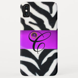 BLACK WHITE ZEBRA FUR VIOLET PURPLE GEM MONOGRAM, Case-Mate iPhone CASE