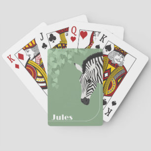 Black White Zebra Green Ivy add Name Playing Cards