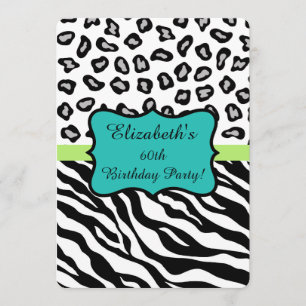 Black White Zebra Leopard Skin 60th Birthday Party Invitation