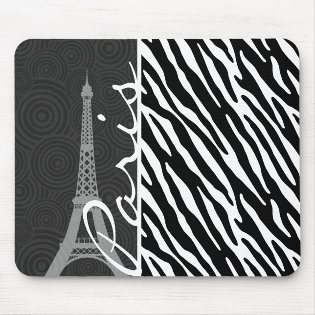 Black & White Zebra; Paris Mouse Pad (Front)