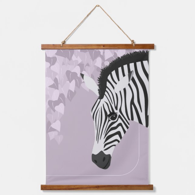 Black White Zebra Pink Ivy Hanging Tapestry (Front)