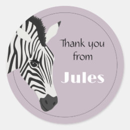 Black White Zebra Pink Thank you Classic Round Sticker