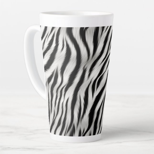  Black White Zebra Print Animal Latte Mug (Left Angle)