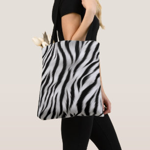 Black White Zebra Print Animal Safari Tote Bag