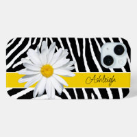 Black, White Zebra Print, Daisy Flower