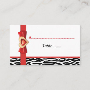 Black white zebra print, red wedding place card
