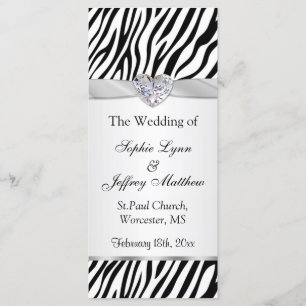 Black white zebra, ribbon, jewel Wedding Program Programme