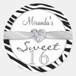Black white zebra, ribbon Sweet 16 Sticker