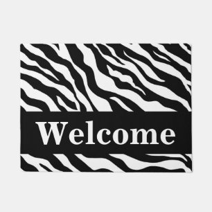 Black White Zebra Skin Pattern Welcome Doormat