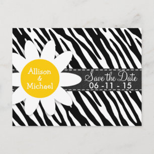 Black & White Zebra; Spring Daisy Announcement Postcard