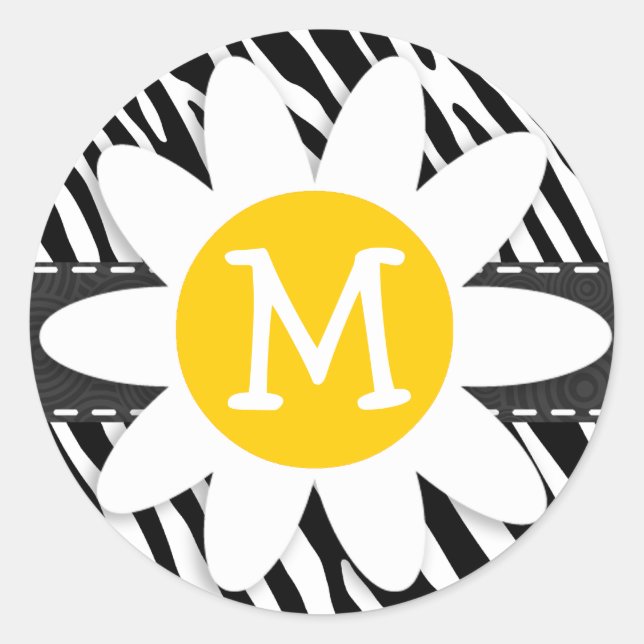 Black & White Zebra; Spring Daisy Classic Round Sticker (Front)