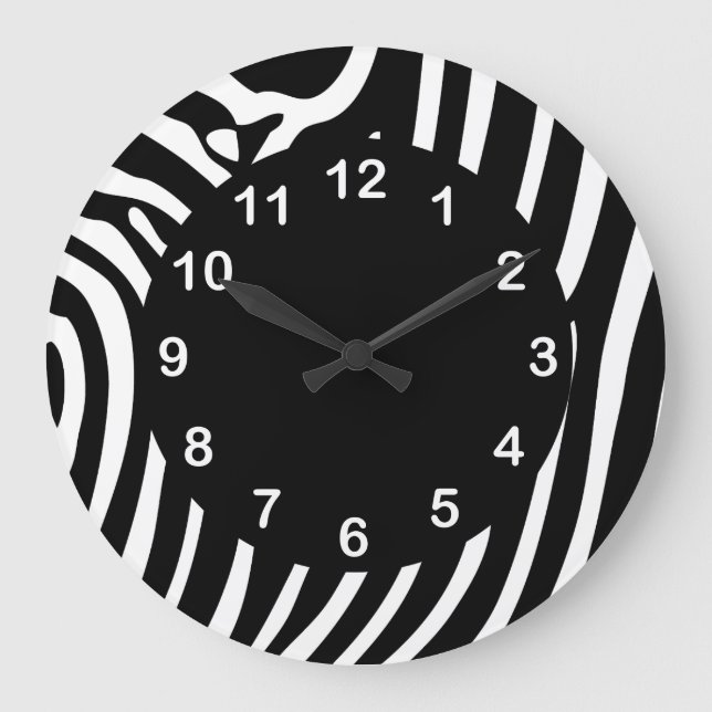 Black White Zebra Stripe Animal Print Large Clock (Front)
