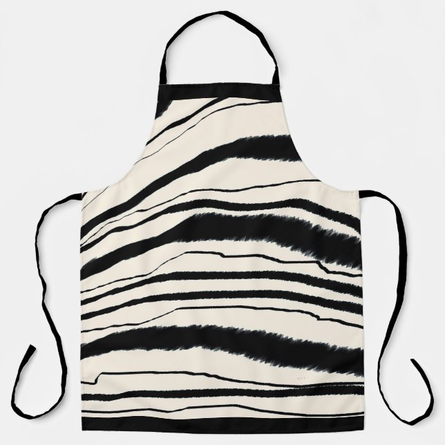 BLACK  WHITE ZEBRA STRIPE Chef Craft Apron (Front)