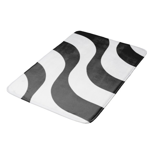black + white zebra stripe pattern modern bath mat (Angled)
