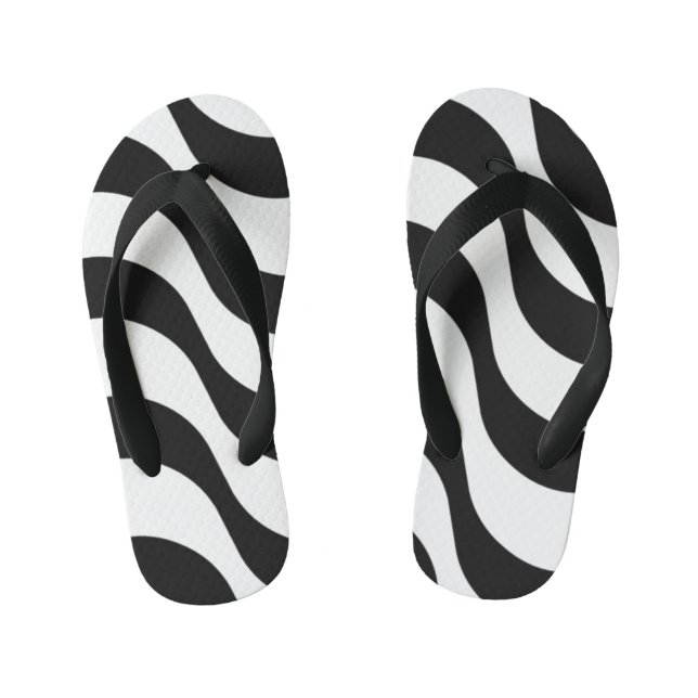 black + white zebra stripe pattern modern kid's jandals (Footbed)