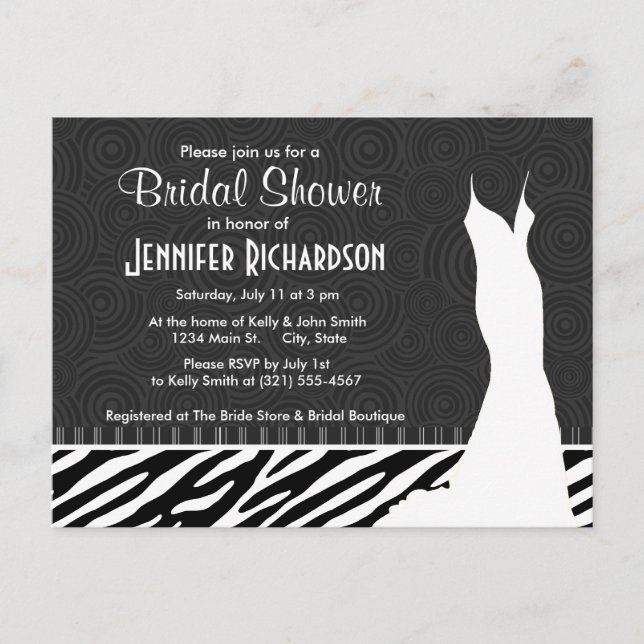 Black & White Zebra Stripes Invitation Postcard (Front)