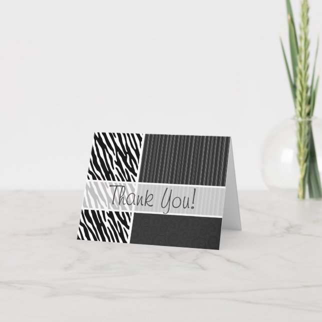 Black & White Zebra Stripes Thank You Card (Front)