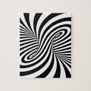 BLACK WHITE ZEBRA SWIRLS PATTERNS OPTICAL ILLUSION JIGSAW PUZZLE