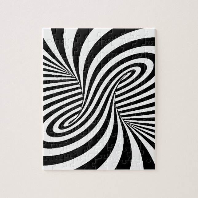 BLACK WHITE ZEBRA SWIRLS PATTERNS OPTICAL ILLUSION JIGSAW PUZZLE (Vertical)