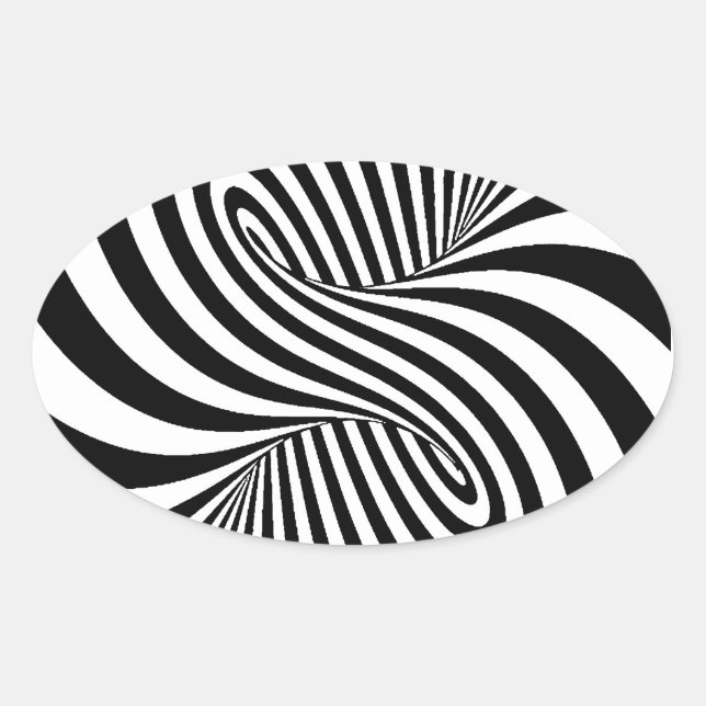 BLACK WHITE ZEBRA SWIRLS PATTERNS OPTICAL ILLUSION OVAL STICKER (Front)