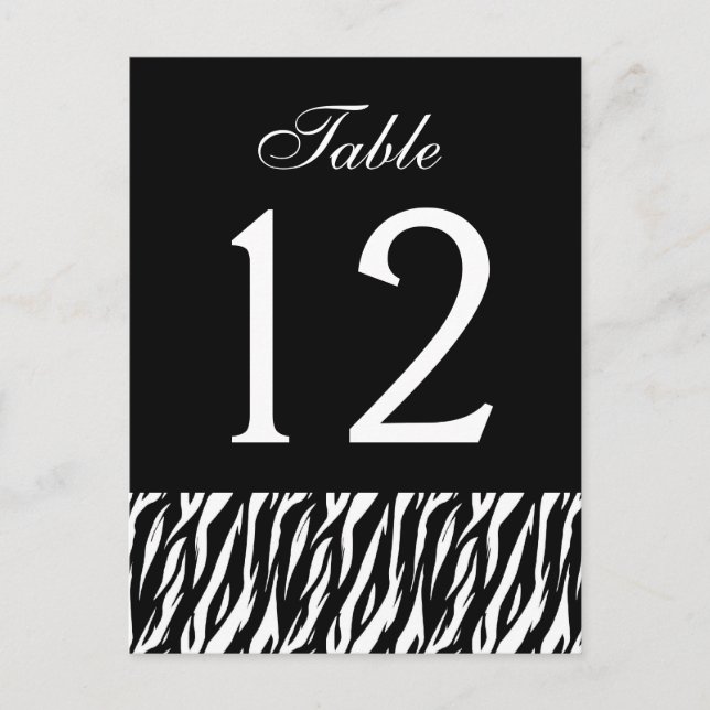 Black White Zebra Table Number Part of Set of 12 Postcard (Front)