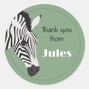Black White Zebra Thank you Classic Round Sticker
