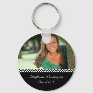 Black white zig zag graduation photo keychain