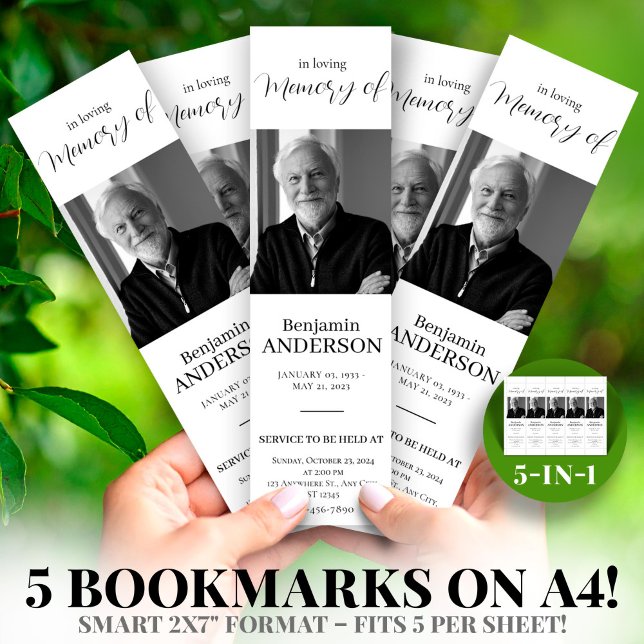 Black WhiteFoto 2x7" DIY Funeral Bookmark Template ( Foto 2x7" DIY Funeral Bookmark Template)