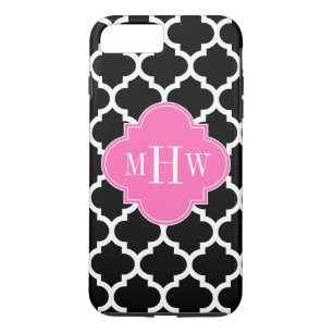 Black Wht Moroccan #5 Hot Pink #2 Name Monogram iPhone 8 Plus/7 Plus Case