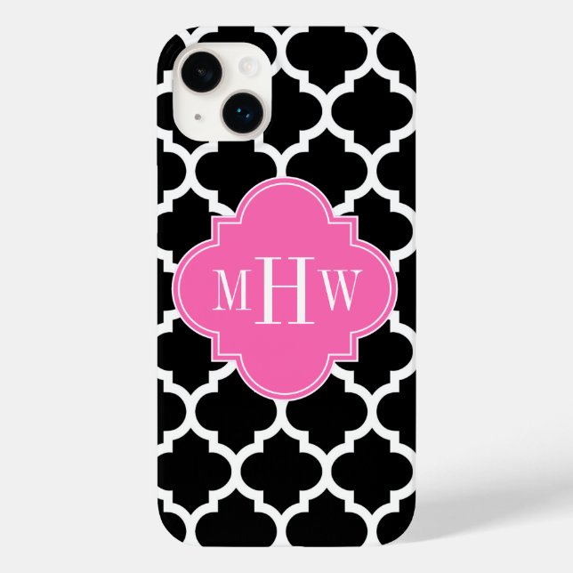 Black Wht Moroccan #5 Hot Pink #2 Name Monogram Case-Mate iPhone Case (Back)