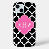 Black Wht Moroccan #5 Hot Pink #2 Name Monogram