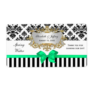 Black Wht Stripe Damask Emerald Green Water Label