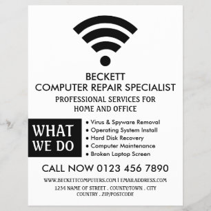Black Wi-Fi Logo, Computer Repair Specialist Flyer