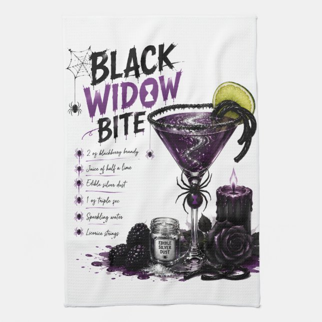 Black Widow Bite Recipe Tea Towel (Vertical)