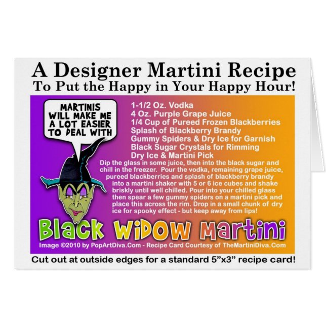 Black Widow Halloween Martini Recipe Card (Front Horizontal)