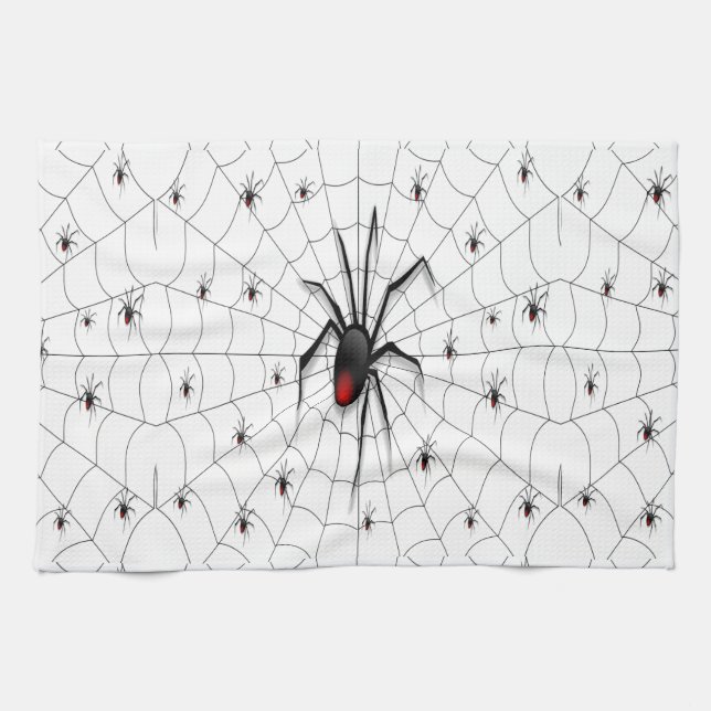 Black Widow Spider and Babies - Tea Towel (Horizontal)